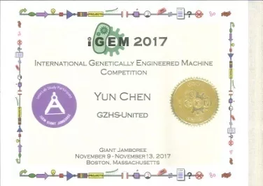 国际遗传工程机器大赛奖状